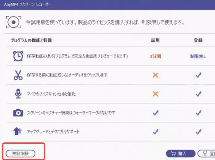 AnyMP4 スクリーンレコーダー 無料体験開始画面