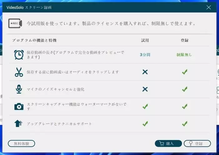 VideoSolo スクリーン録画の料金プランとライセンス購入ページ