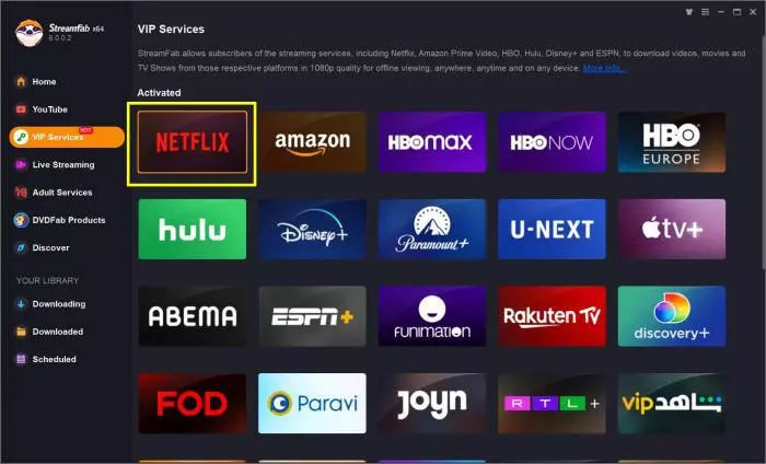 StreamFab Netflix 下載器啟動 Netflix 服務的操作畫面