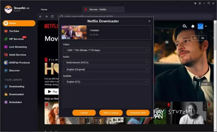 StreamFab Netflix 下載器確認格式並開始下載的操作畫面