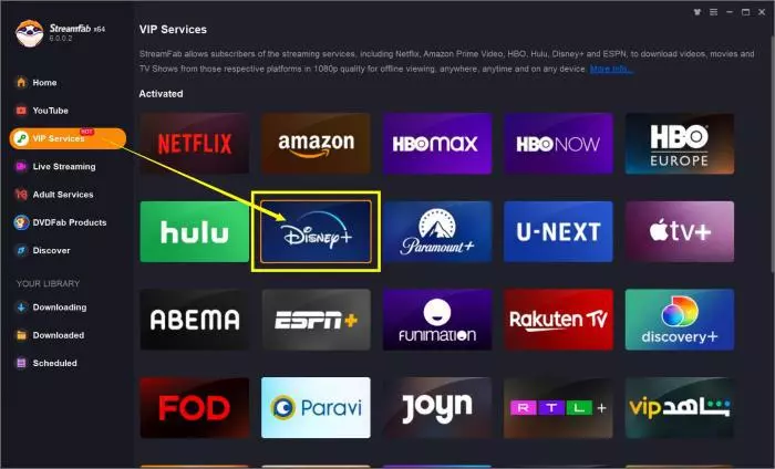 StreamFab Disney Plus 內建瀏覽器登入 Disney+ 帳號的示範畫面