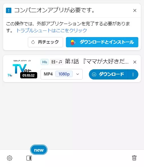 Video DownloadHelper TVer検証 拡張機能画面