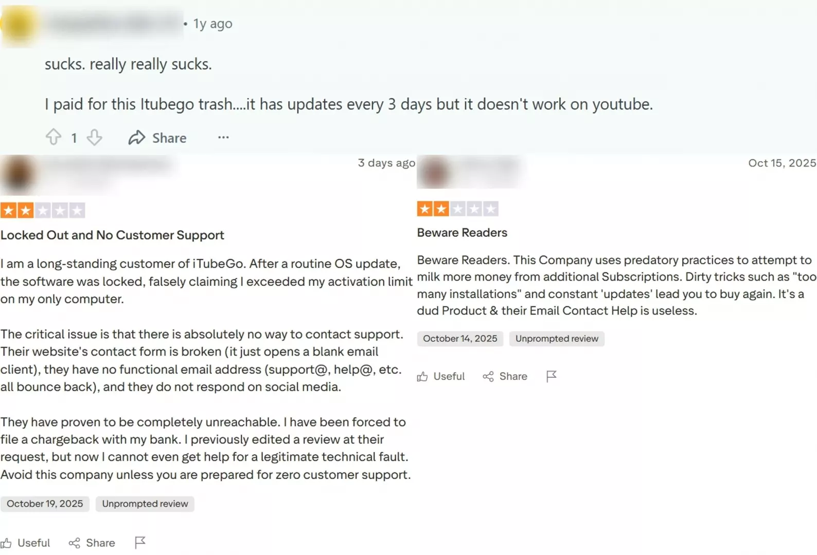 a collection of real user comments about itubego youtube downloader