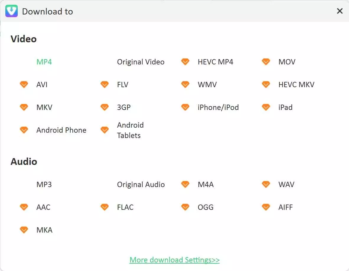 a list of itubego youtube downloader supported formats