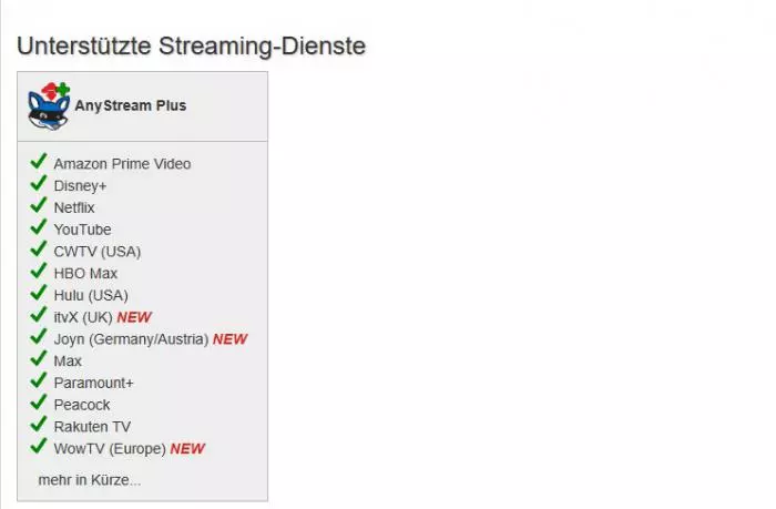 Historisch: AnyStream Plus unterstützte Plattformen (nicht mehr verfügbar)