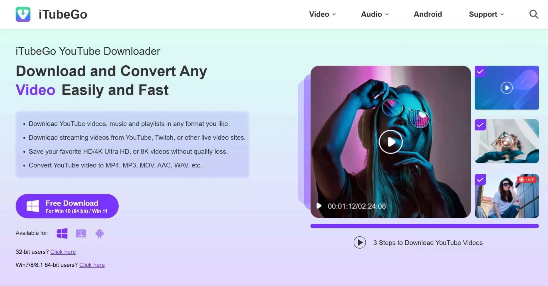 a screenshot of the official page of itubego youtube downloader