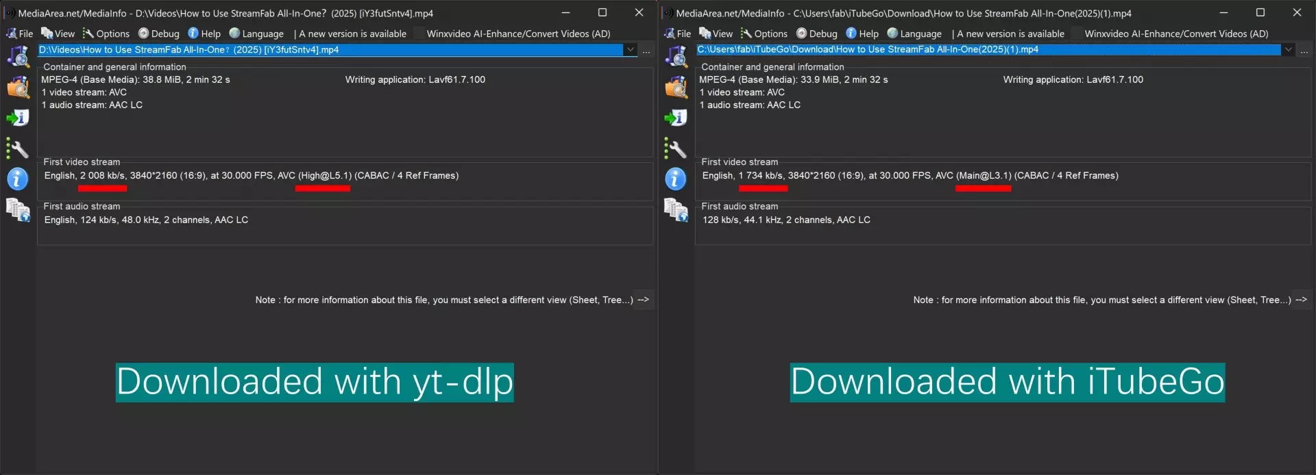 a comparison of the output quality of yt-dlp and itubego youtube downloader