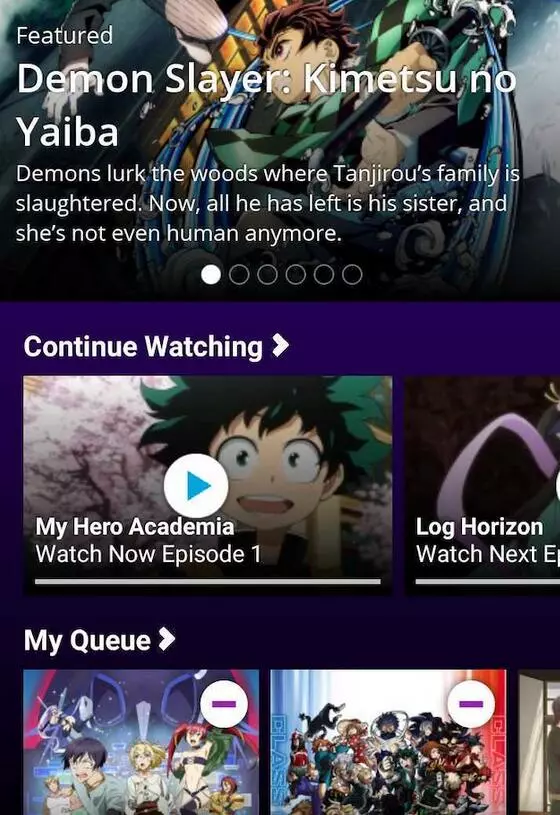 Legacy Funimation Now mobile app showing the episode browsing screen used before the 2024 shutdown
