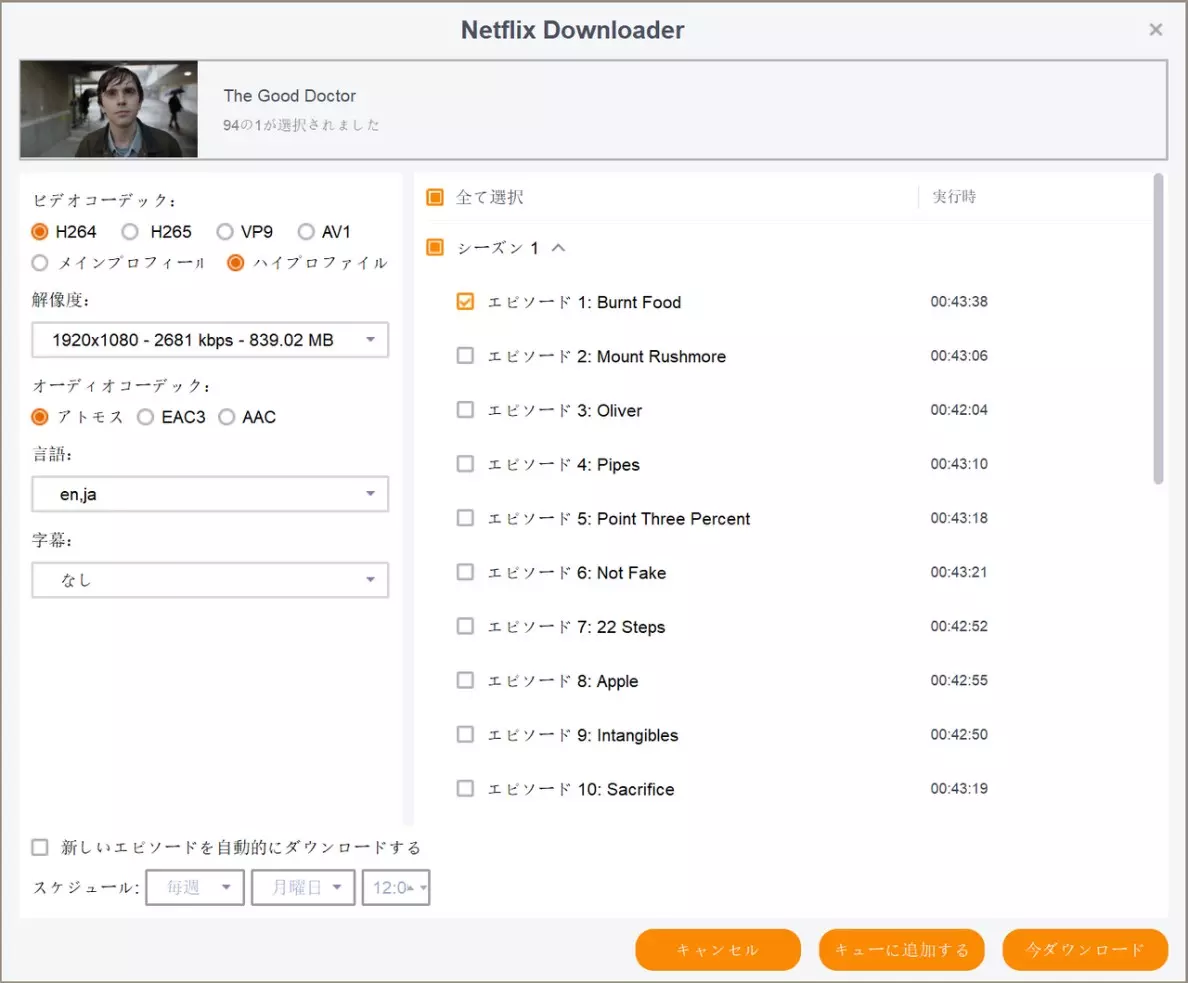 StreamFab Netflix Downloaderで画質と音声を選ぶ設定画面