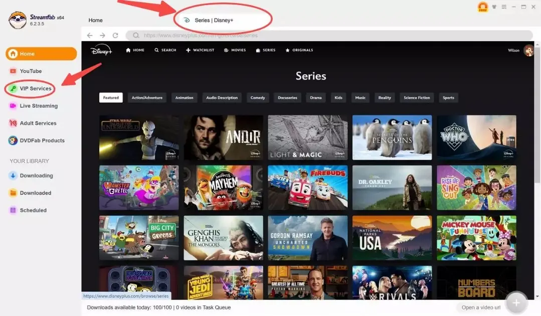 StreamFab 內建瀏覽器登入 Disney+ Mac 版帳號的操作示意