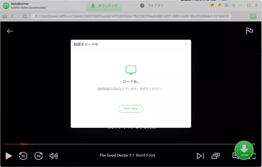 NoteBurnerの動画情報読み込み画面