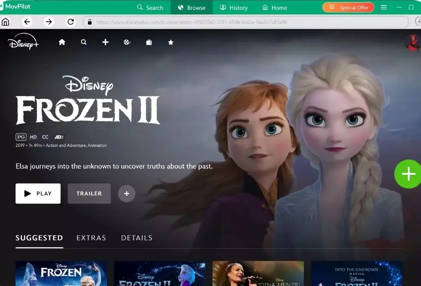 在 Movpilot 貼上 Disney+ 影片網址搜尋內容的 Mac 截圖