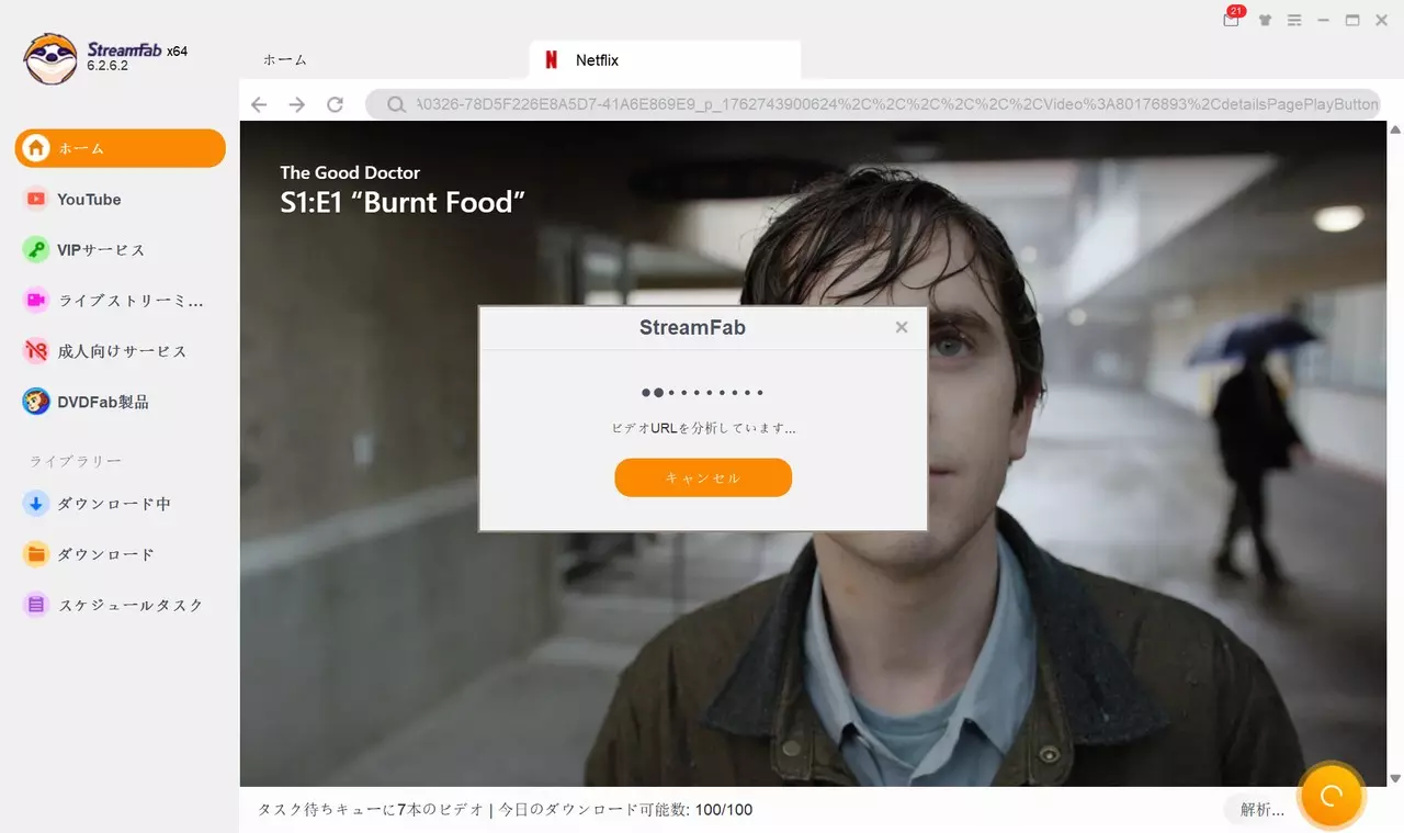 StreamFab Netflix Downloaderで作品情報を読み込む画面