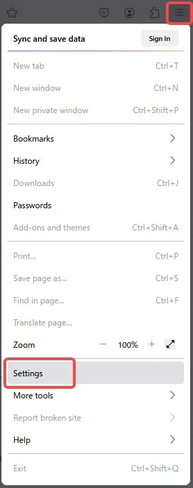 Mozilla Firefox 設定選單進入一般頁面