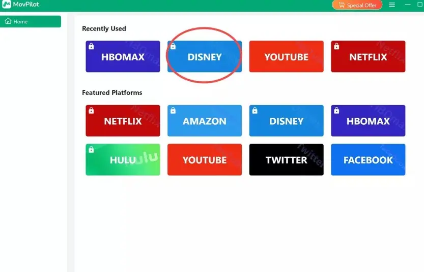 Movpilot 於內建瀏覽器登入 Disney+ 帳號的 Mac 操作畫面
