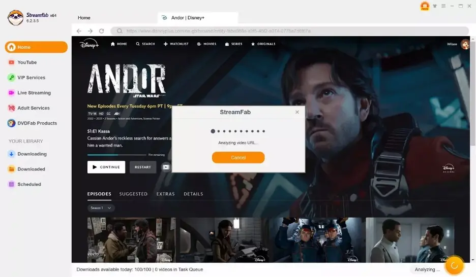 StreamFab 自動偵測 Disney+ 影片並跳出下載選單的 Mac 實測截圖