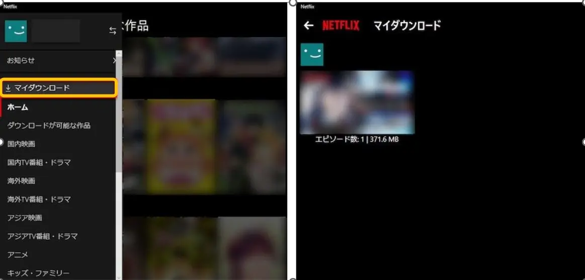 Netflixアプリでダウンロード完了後にオフライン視聴できる状態を示す画面