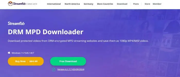 StreamFab DRM MPD Downloader 主介面預覽（DRM 場景桌面下載工作流）