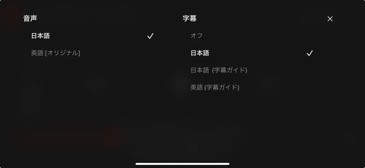 Netflix公式アプリのダウンロードでは選べる字幕・音声言語が限られる画面