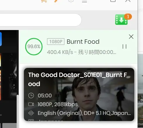 TunePat Netflix Video Downloaderの1080p保存進行を確認する画面