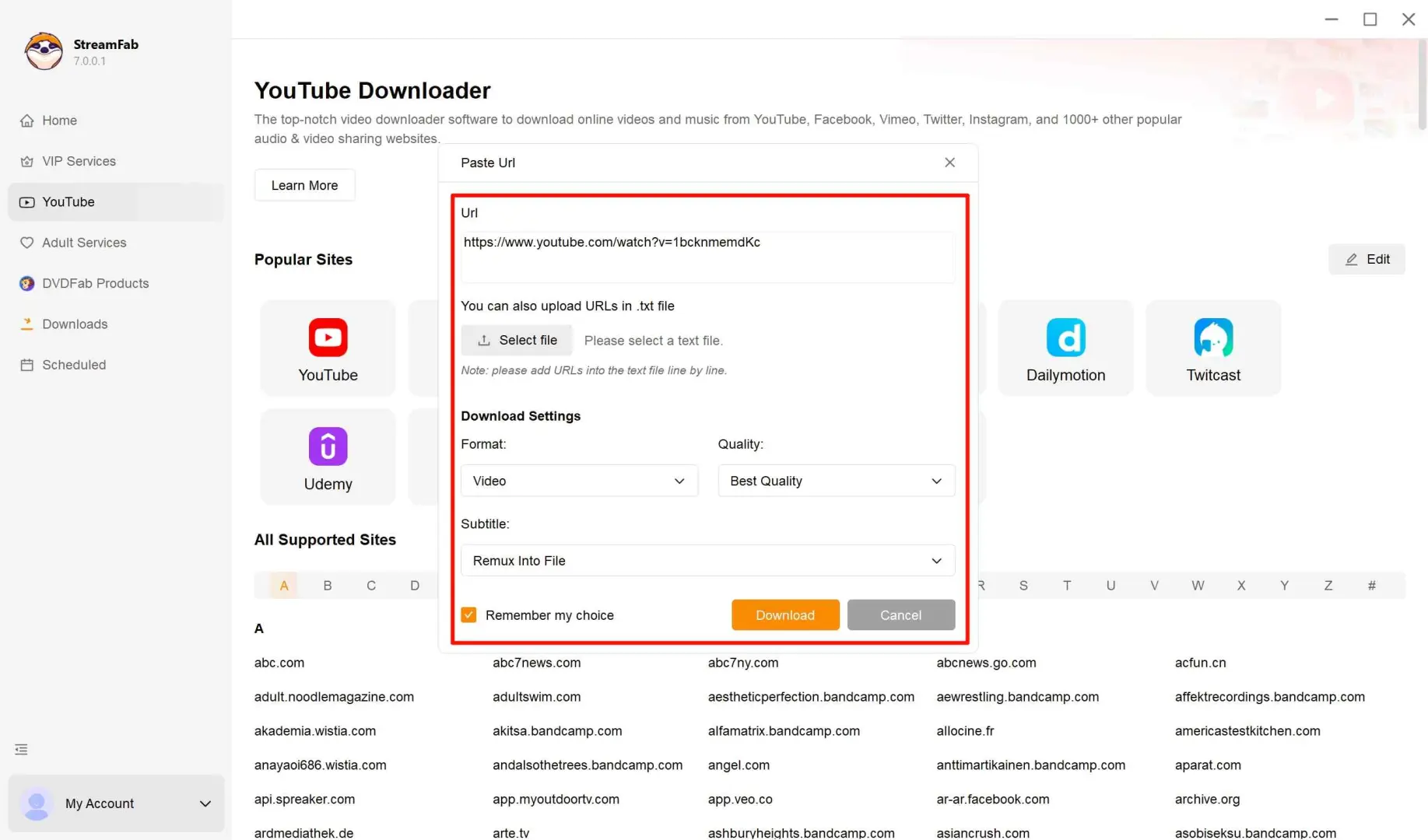 Comment télécharger des vidéos YouTube en copiant et collant dans StreamFab Étape 1 : copiez l'URL