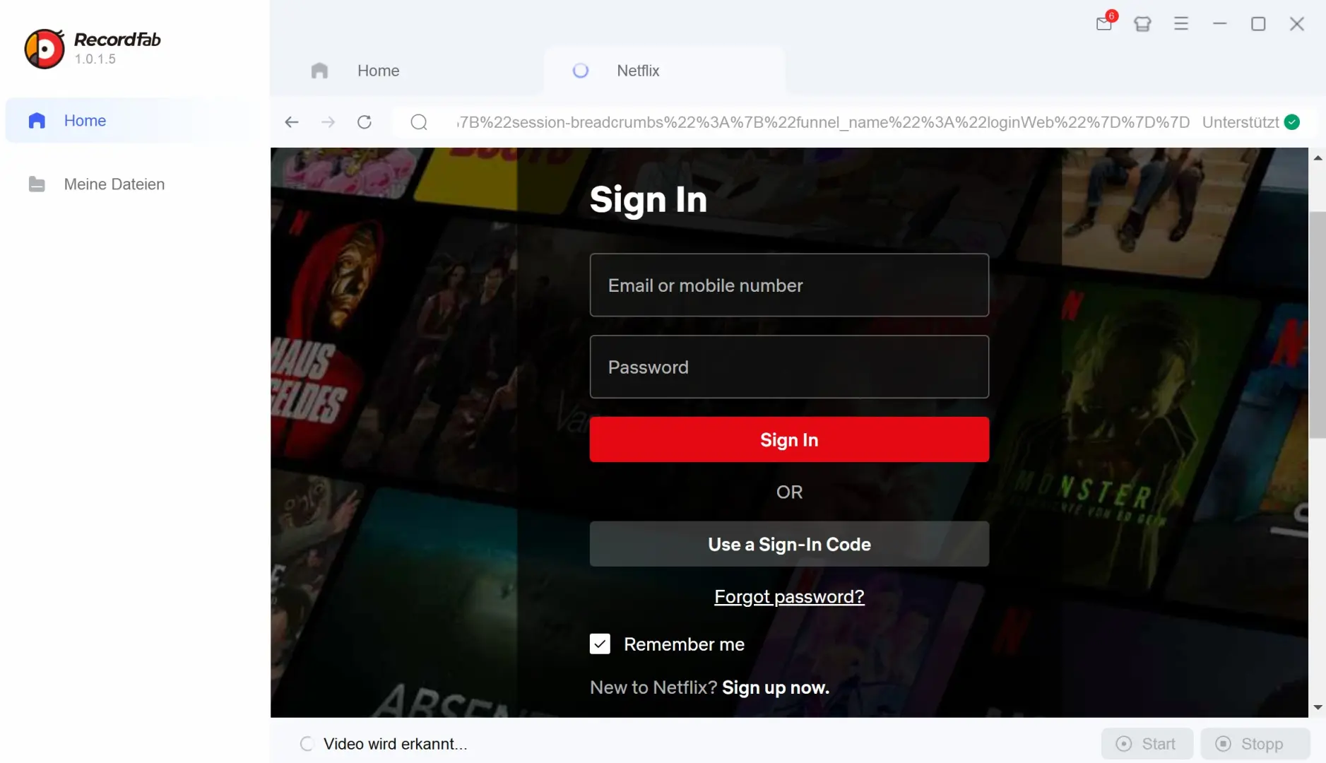 RecordFab Aufnahme Netflix-Video über Konto-Login und Titelauswahl