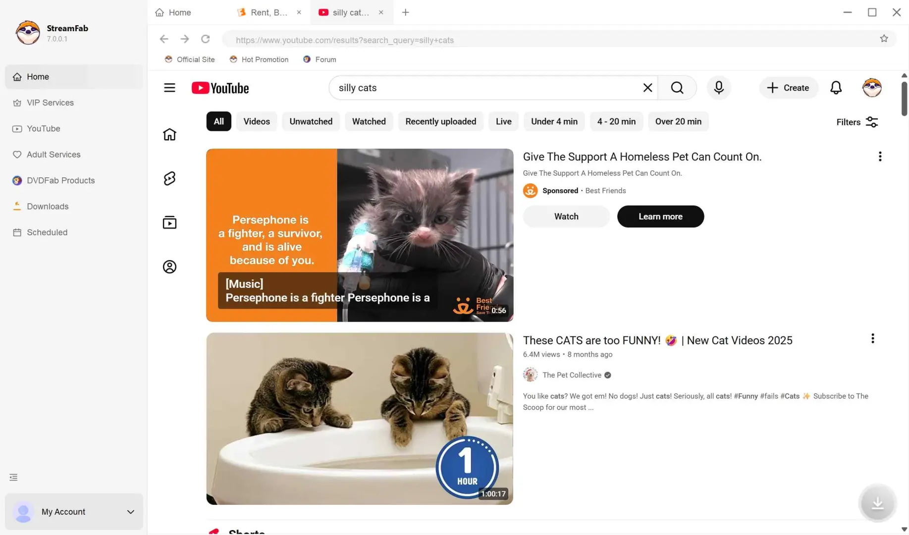 Comment télécharger des vidéos YouTube via la barre de recherche de StreamFab étape 2 : choisir et télécharger.