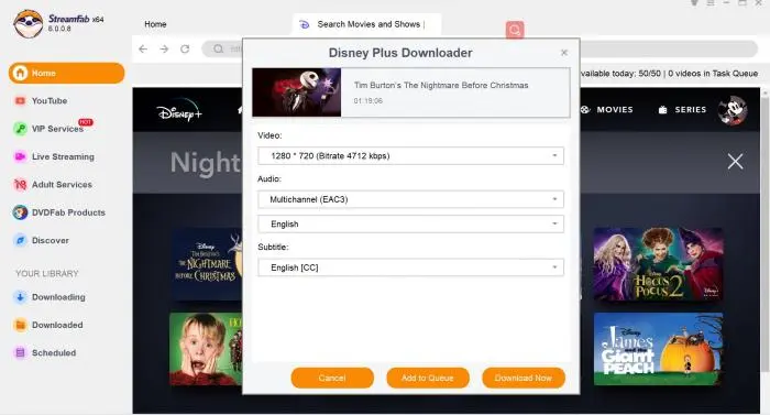 StreamFab 設定音軌、字幕與畫質並選擇 MP4 或 MKV 輸出格式