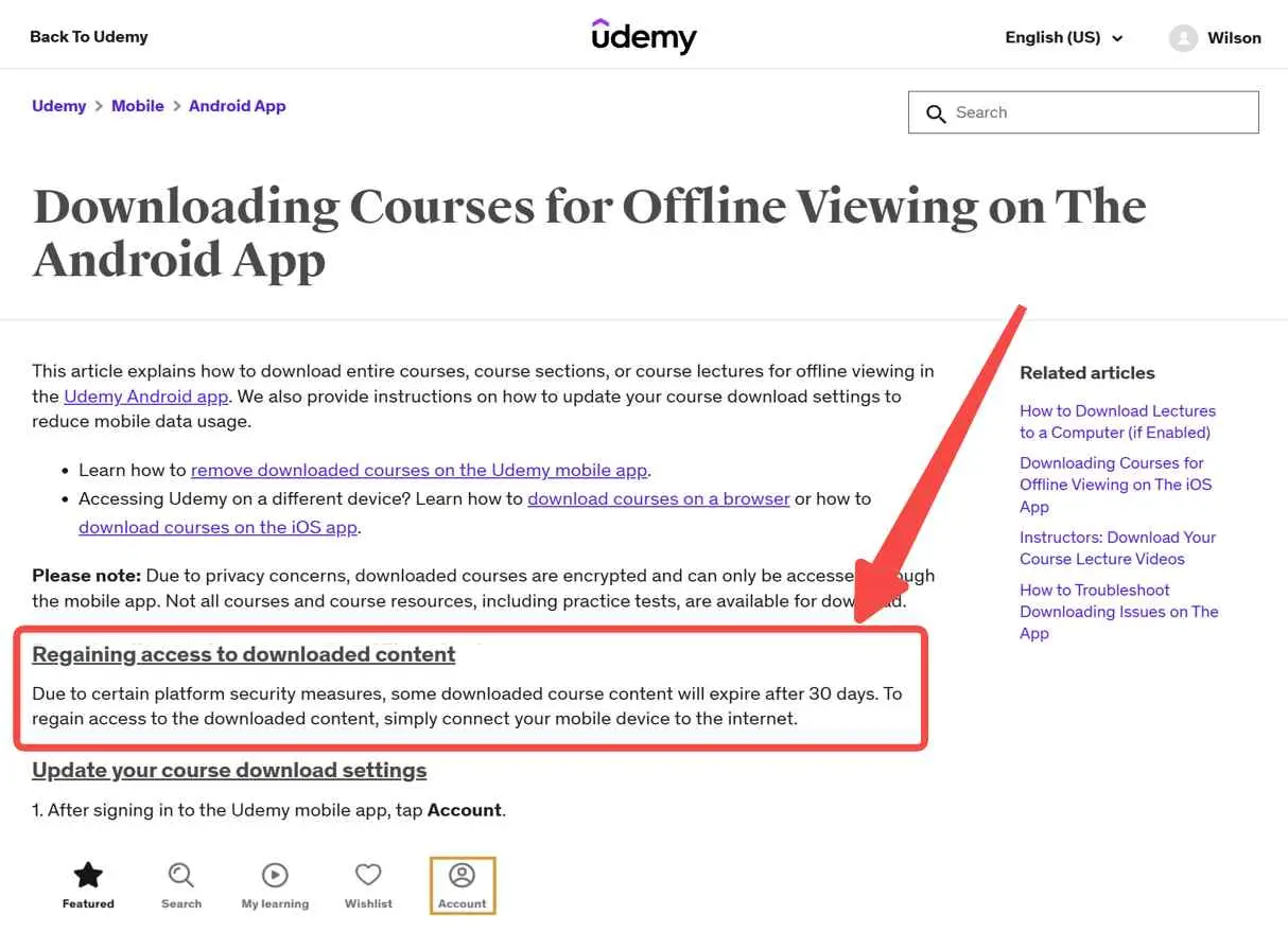 udemy download limits on the offline viewing window