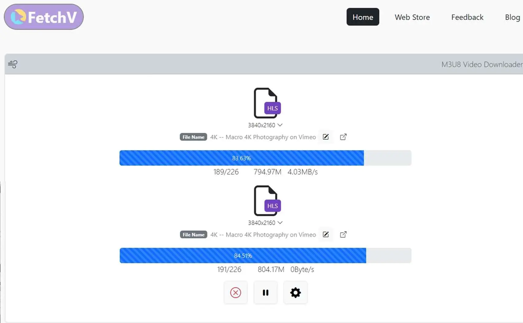 FetchV download monitor showing fluctuating transfer speed