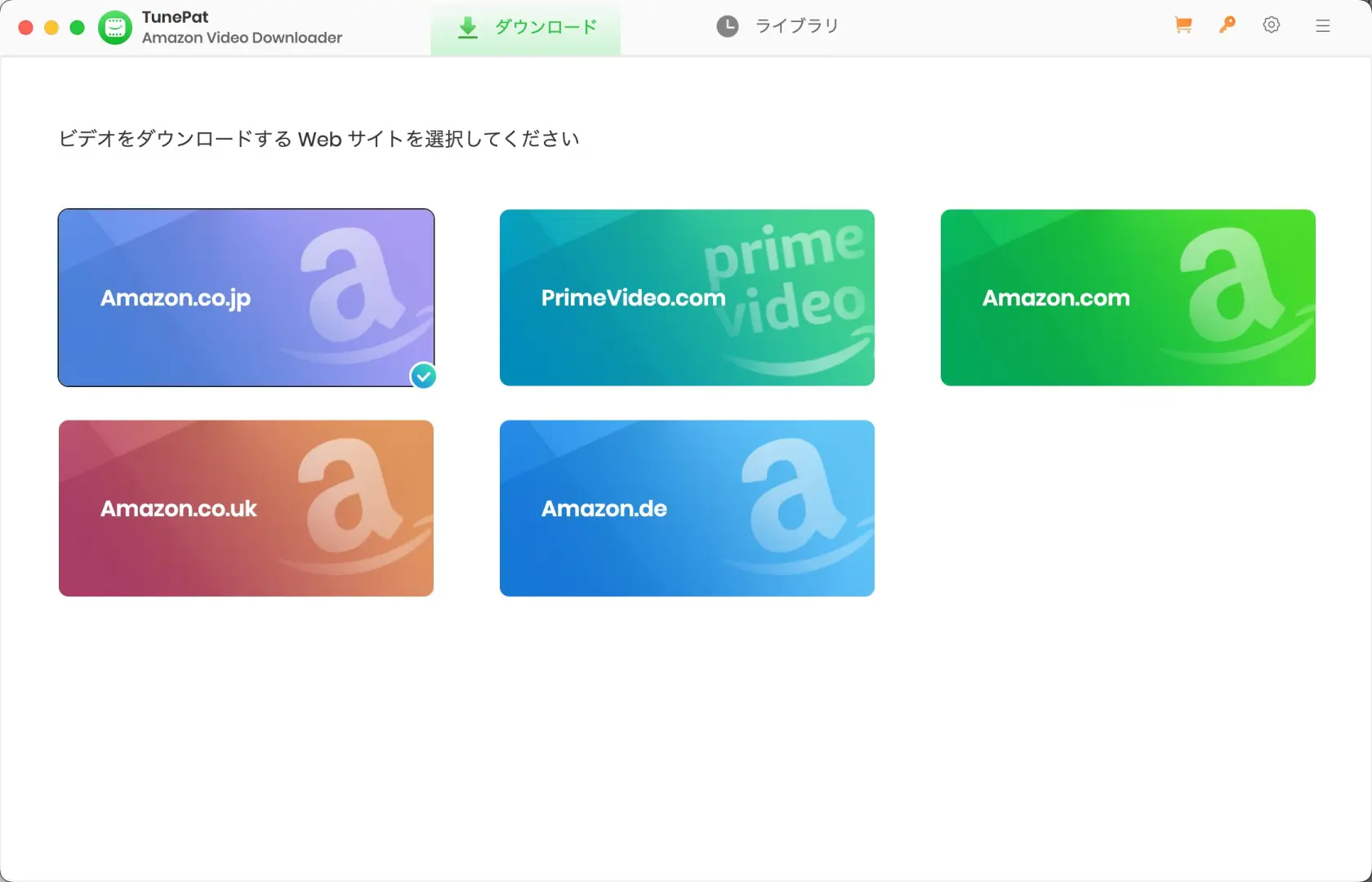 TunePat Amazon.co.jp 日本リージョン選択画面