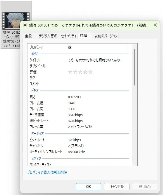 NoteBurner 1080P画質設定と出力ファイル検証（134.1MB, H.264, AAC）