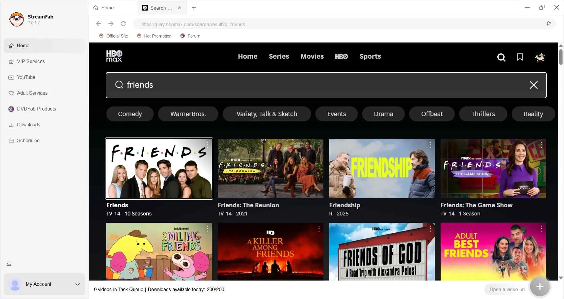 StreamFab Anmeldung und Videoauswahl