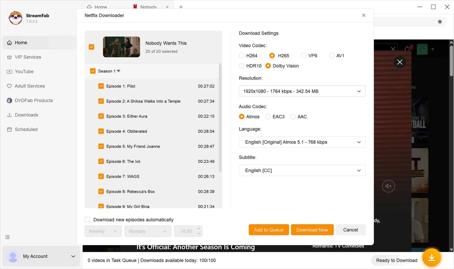 StreamFab All-In-One Downloader – Videoqualität und Anpassungen vor dem Download