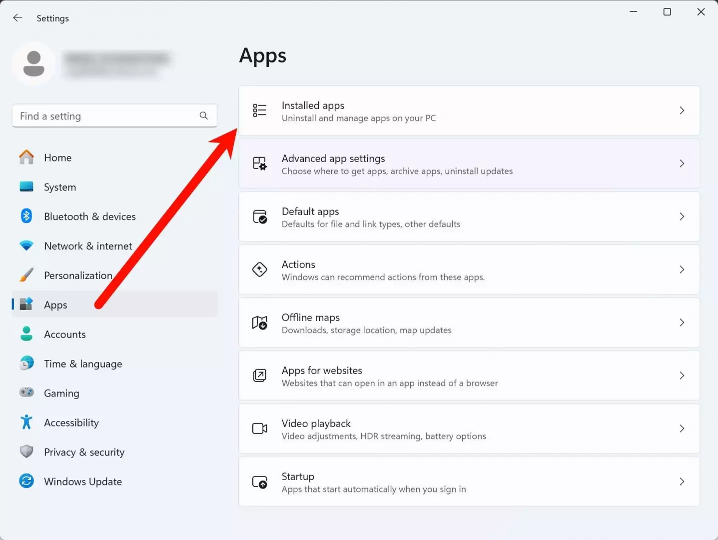 Applications installees dans Windows 11