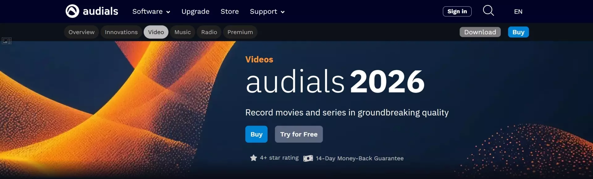 Audials One 2026 streaming recorder homepage on Windows 11