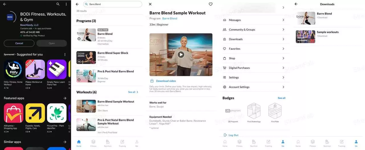 BODi mobile offline workout download screen