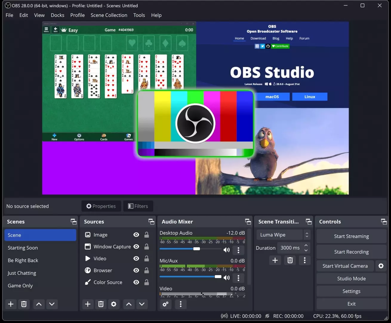 OBS Studio authorized screen-capture setup for Roku-related video