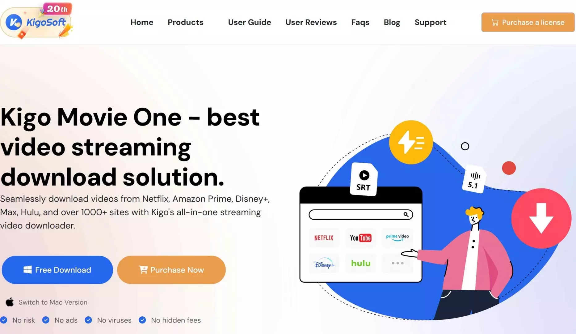 Kigo Movie One interface for selecting supported streaming services