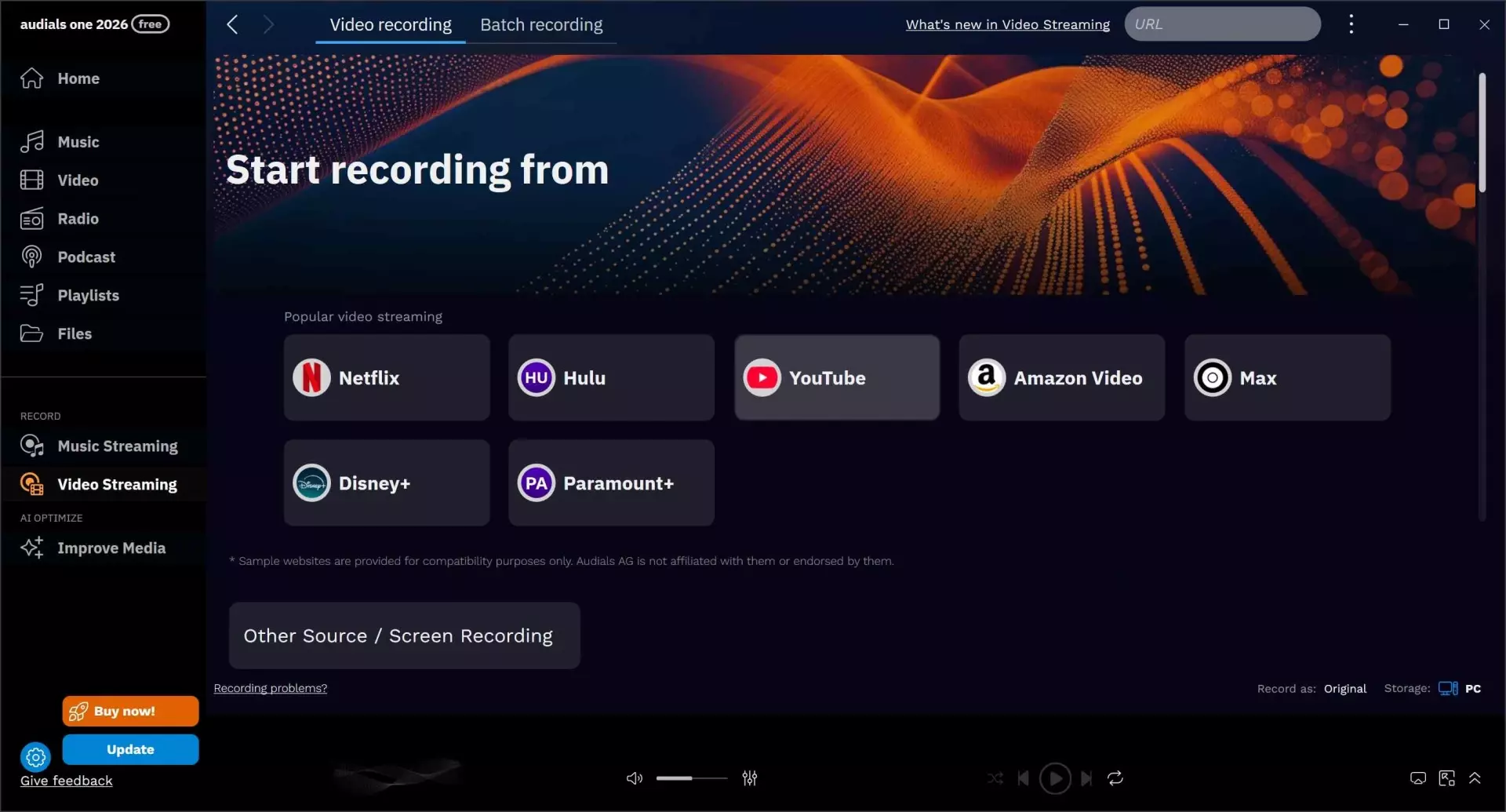 Audials vs StreamFab: Audials interface
