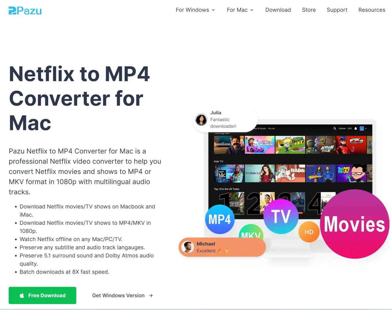 Download movies from Netflix on Mac with Pazu Netflix to MP4 Converter