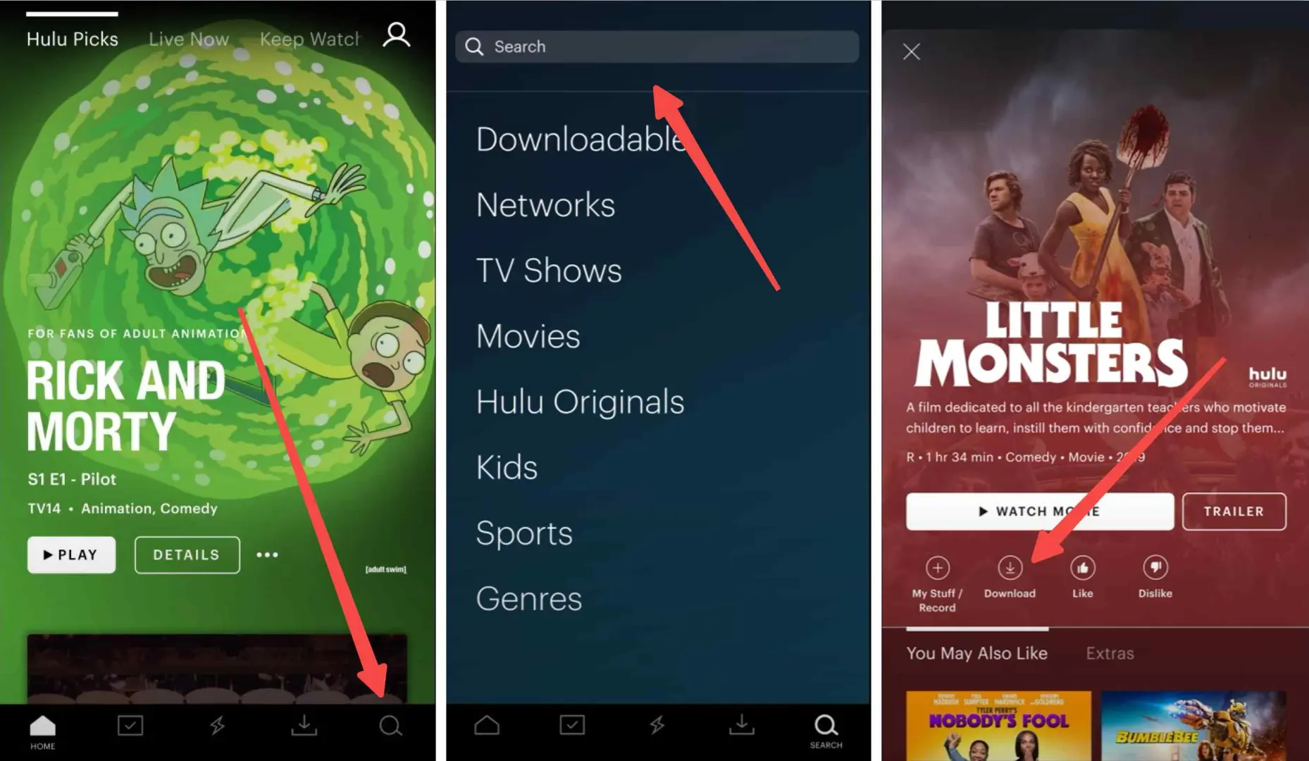 Hulu mobile app download button on episode page for offline viewing