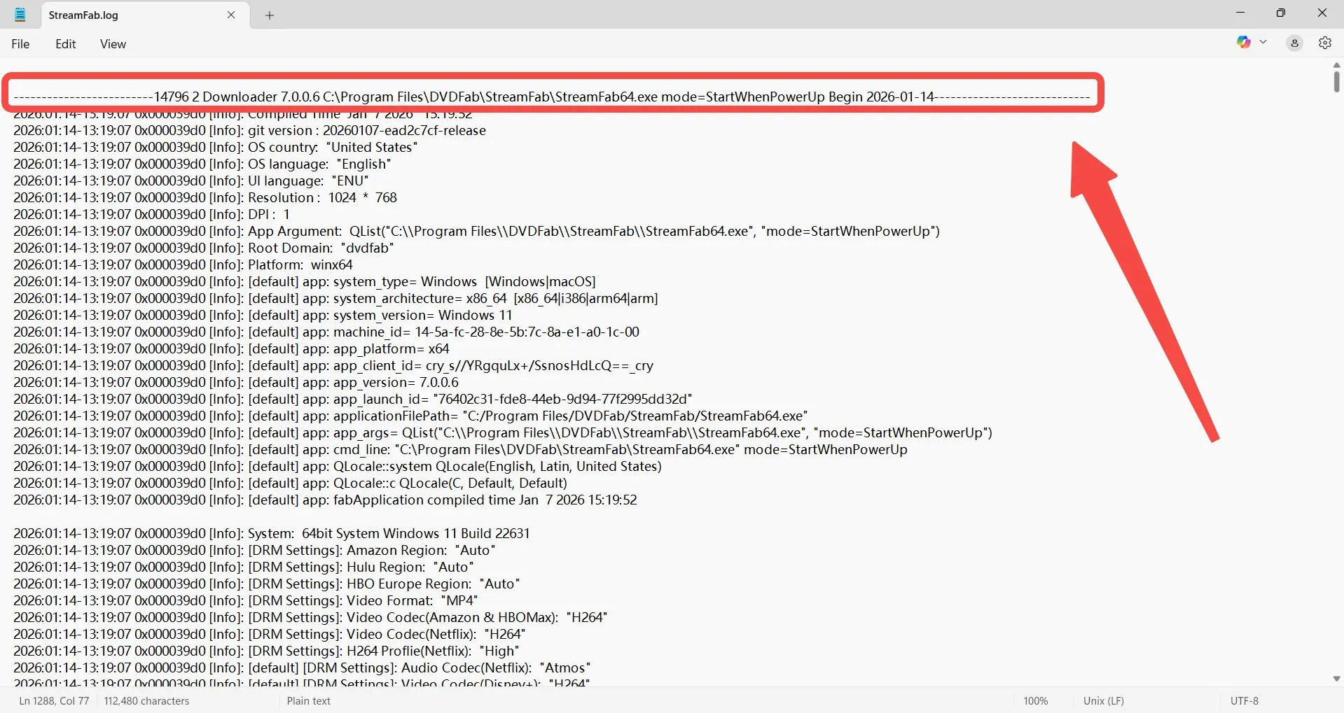 Formulaire de soumission de logs StreamFab dans le menu Aide, avec les champs version et description remplis