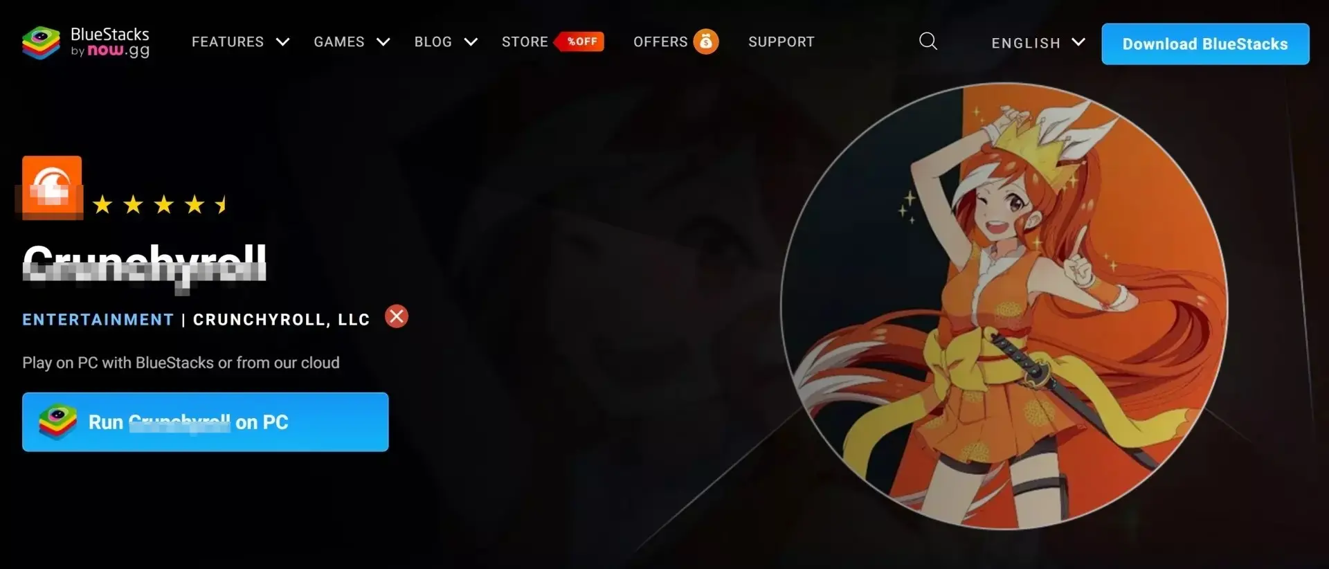 Crunchyroll Android app running in an emulator on a PC laptop