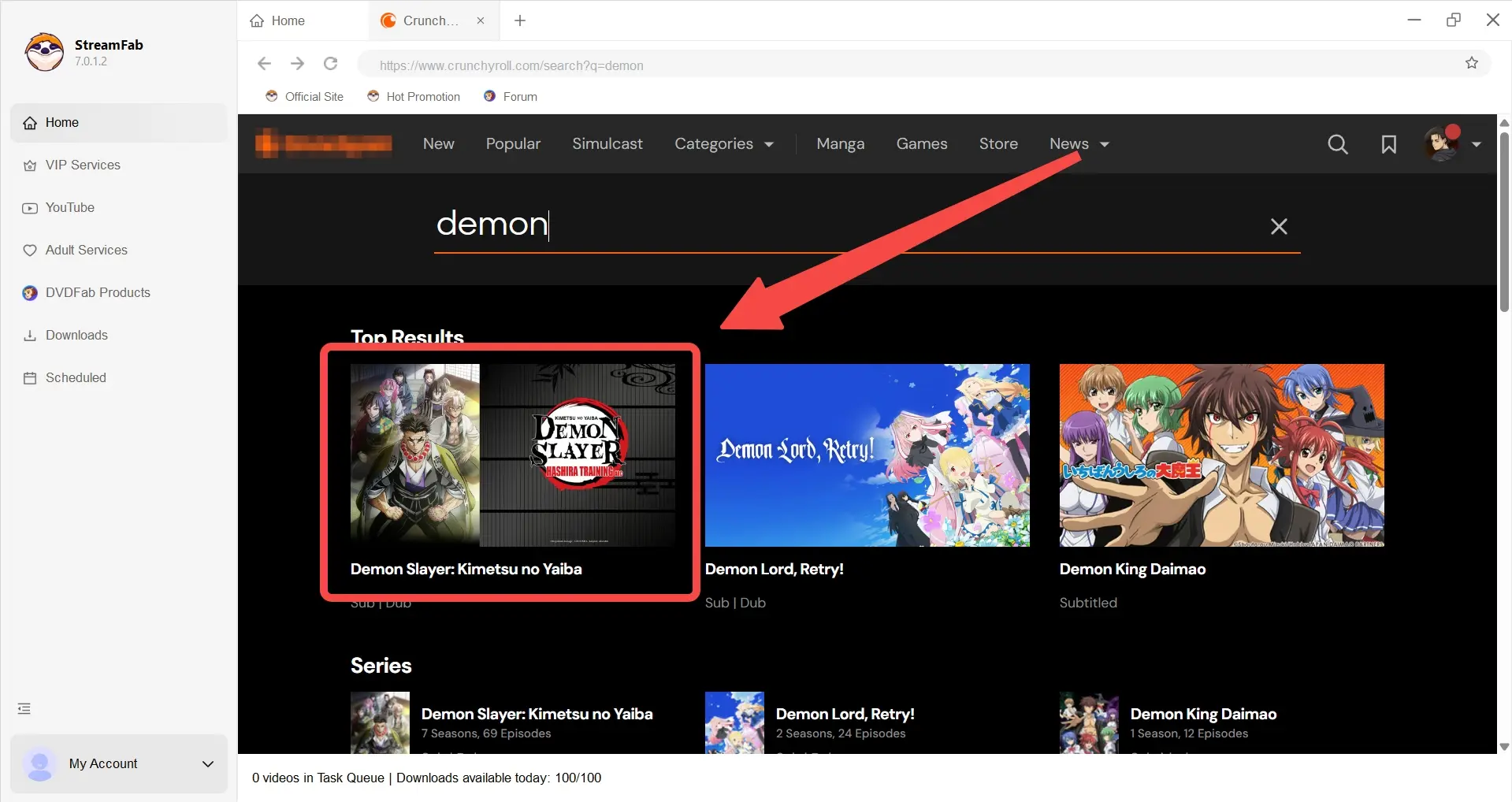 How to download Crunchyroll episodes on PC with StreamFab: step 2