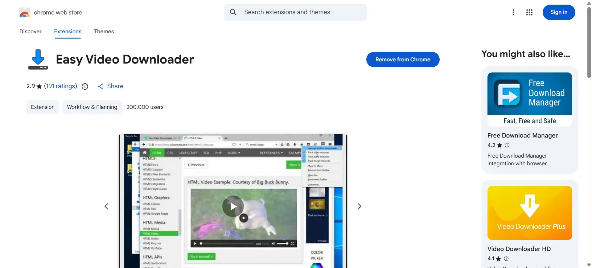 Easy Video Downloader Chrome listing and review scope