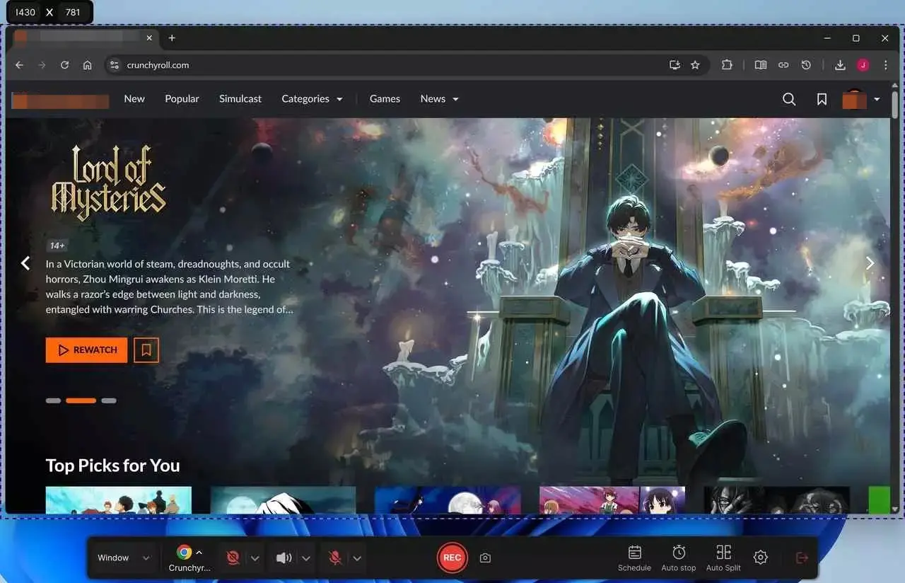 Using EaseUS RecExperts to record anime