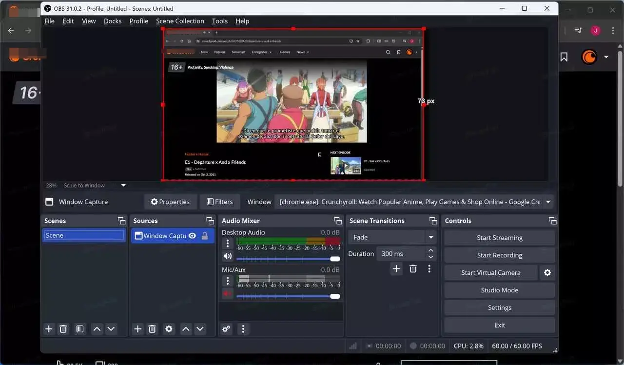 Adding window capture source in OBS