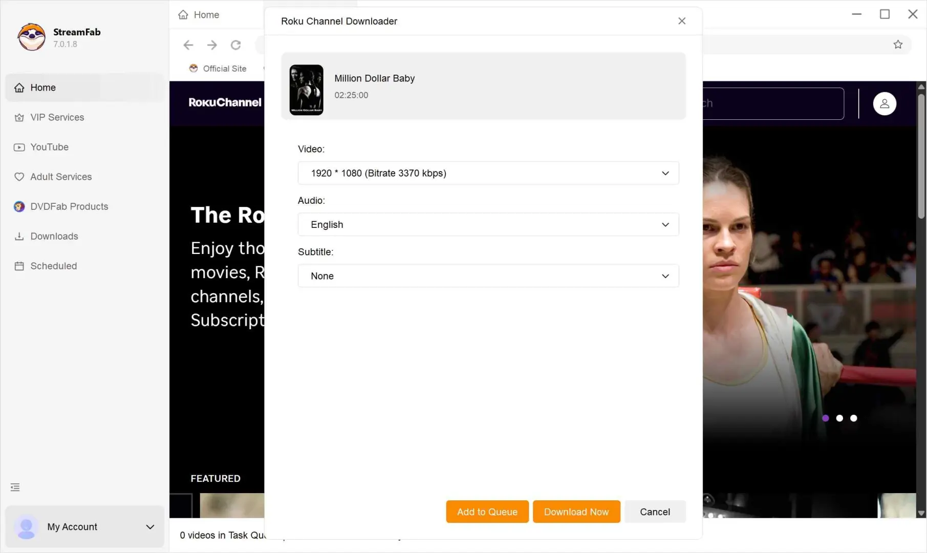 Step-by-step guide to download Roku Channel titles with StreamFab: Step 3
