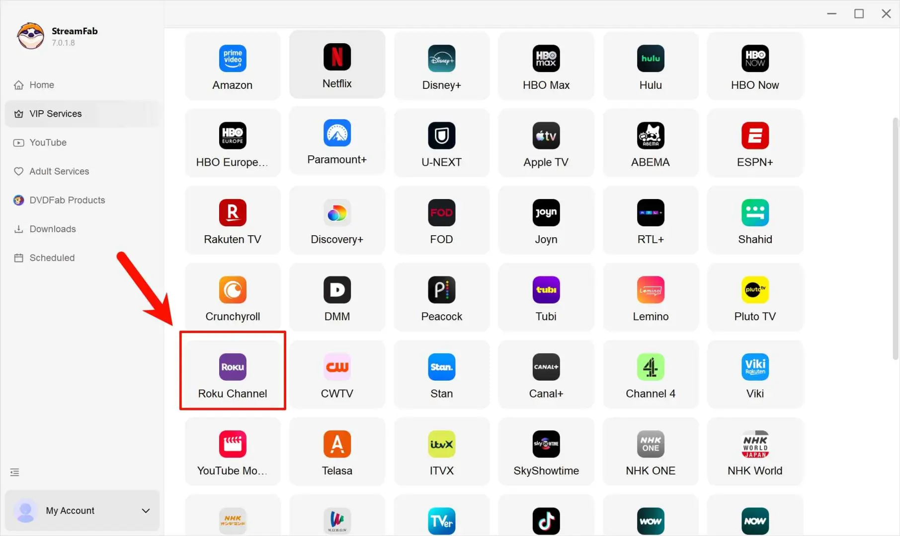 Step-by-step guide to download Roku Channel titles with StreamFab: Step 1